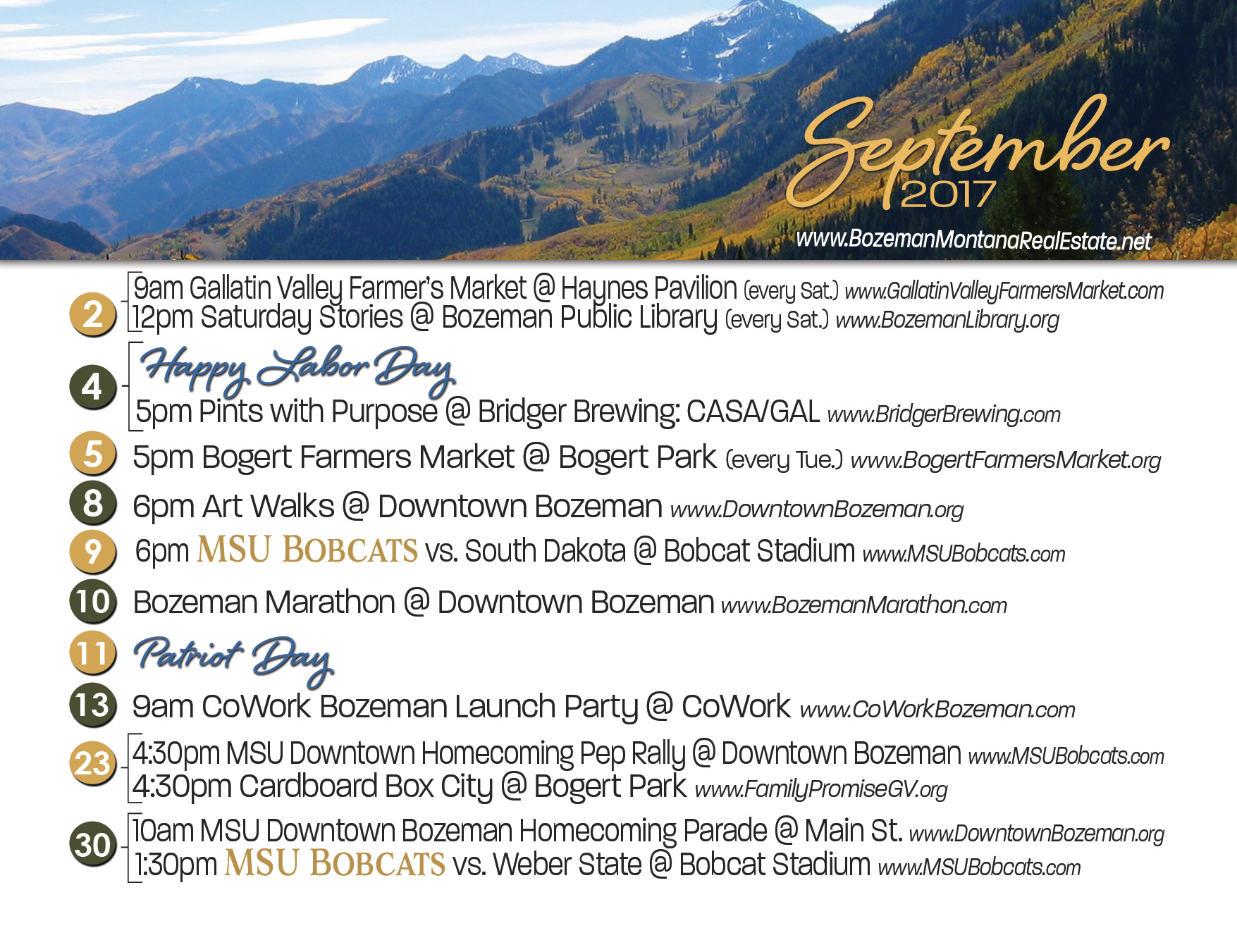 Bozeman Area September 2017 Calendar of Events