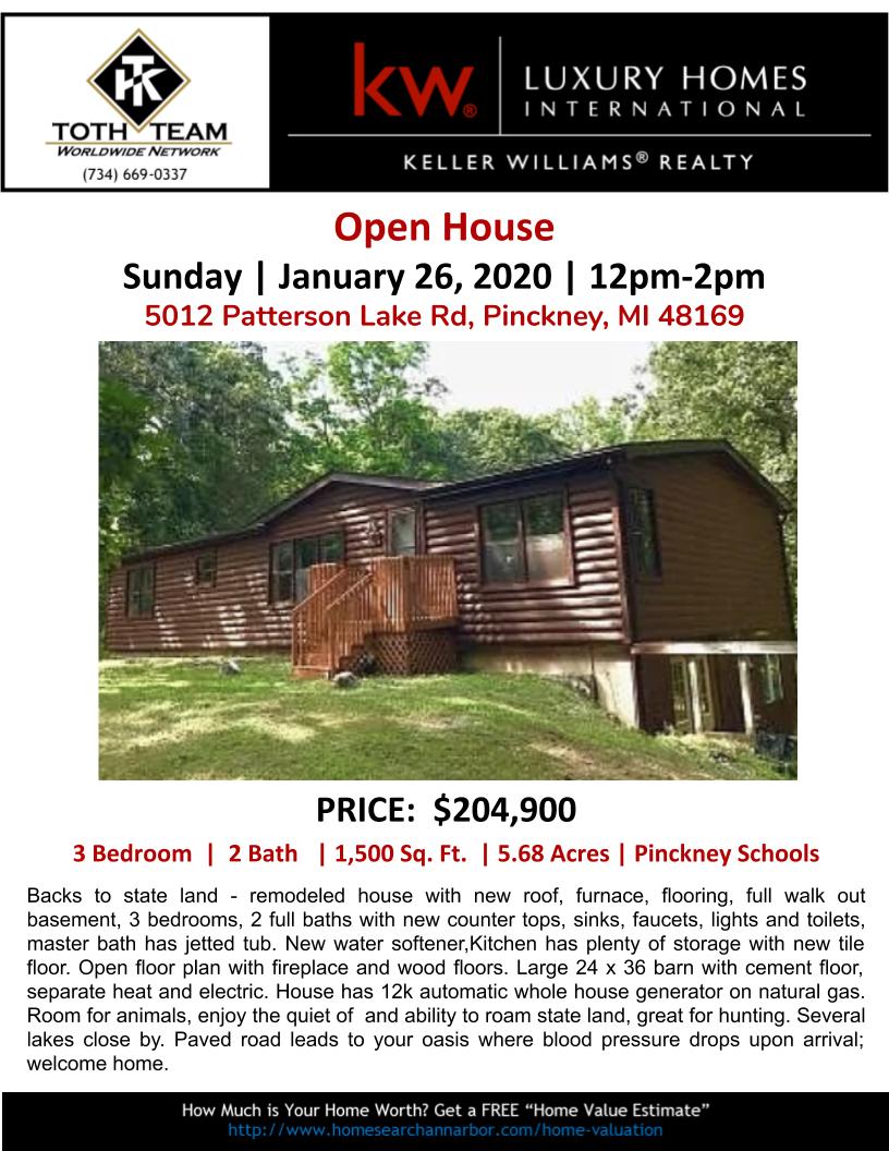 5012 ‌Patterson ‌Lake ‌Rd Open House Jan 26