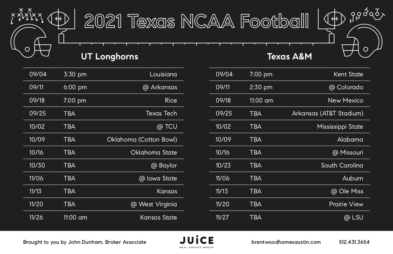 2021 Longhorn & Aggie Football Schedule