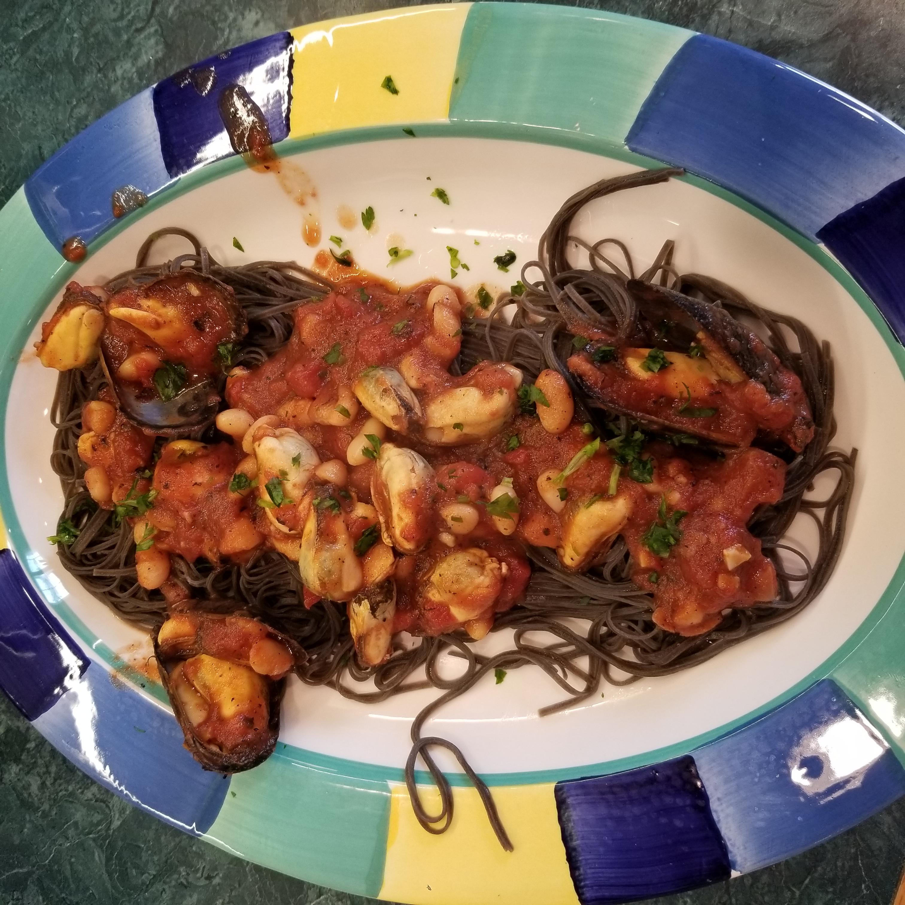 Squid in Pasta with Mussels aka Black Pasta