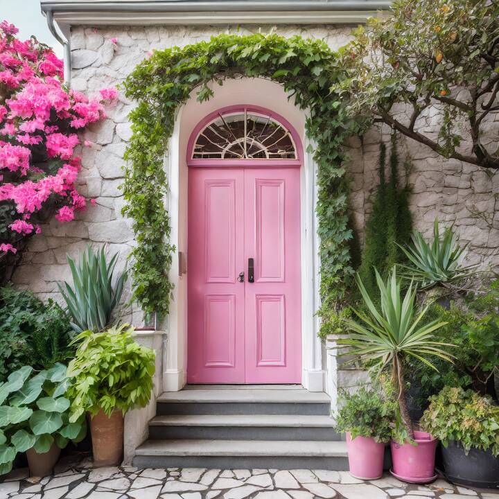 Firefly_beautiful_pink_front_door__cottage_type_house__with_lush_plants_around_entry_7380.jpg