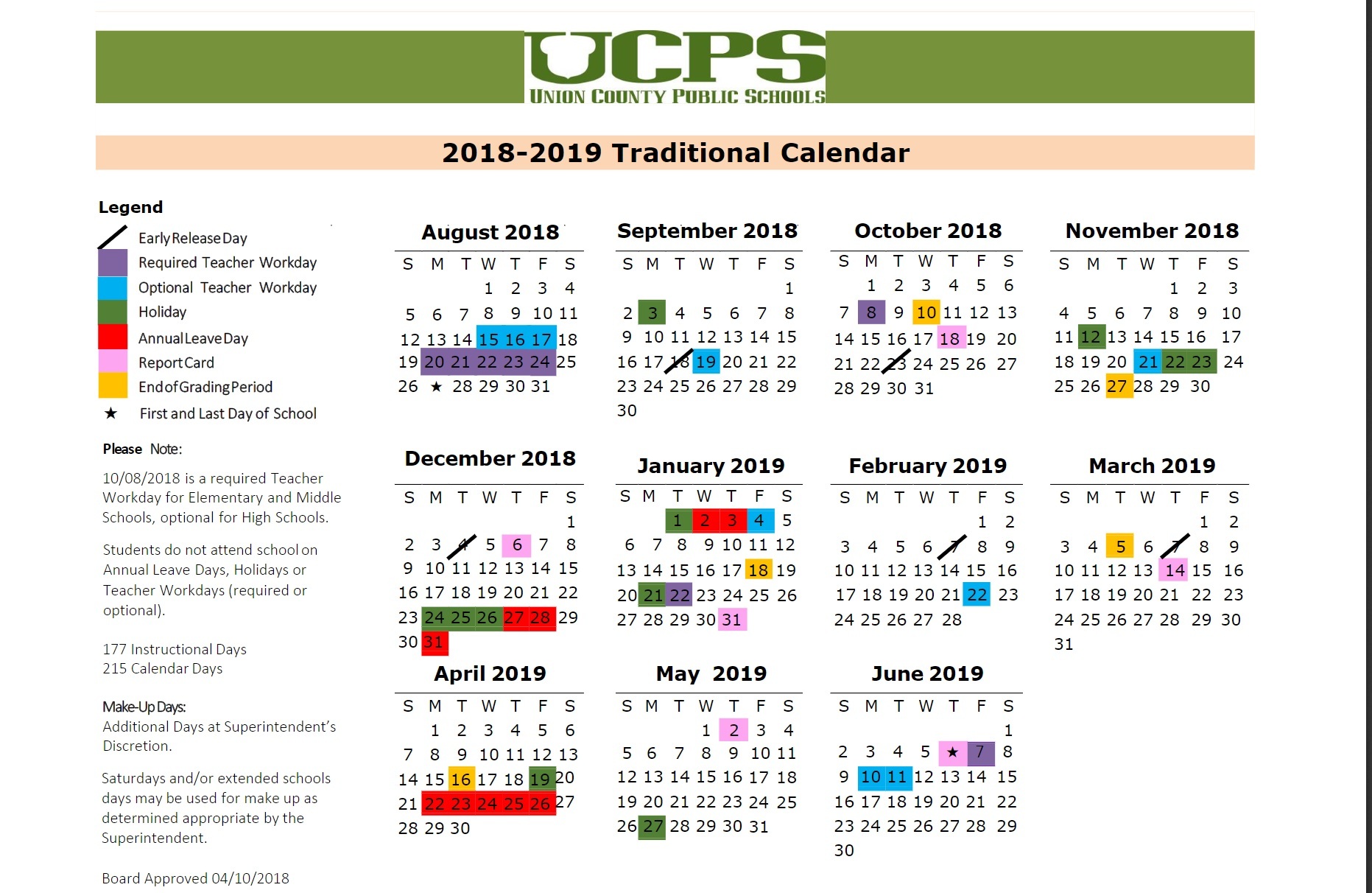 Union County Schools Calendar. 